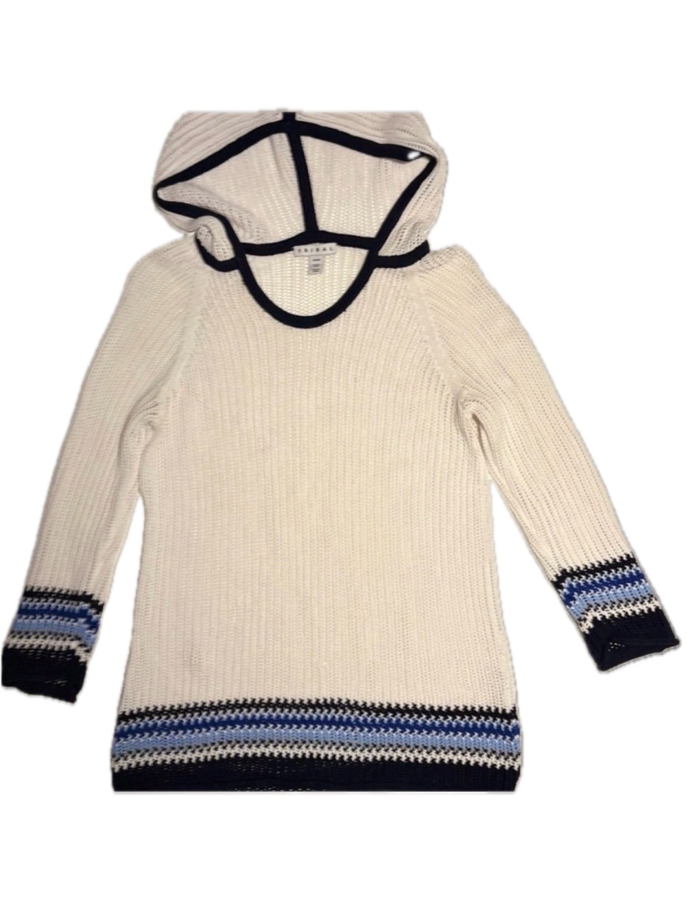 Tribal Fashion Coastal Ribbed Knit Hooded Sweater Grey Medium M